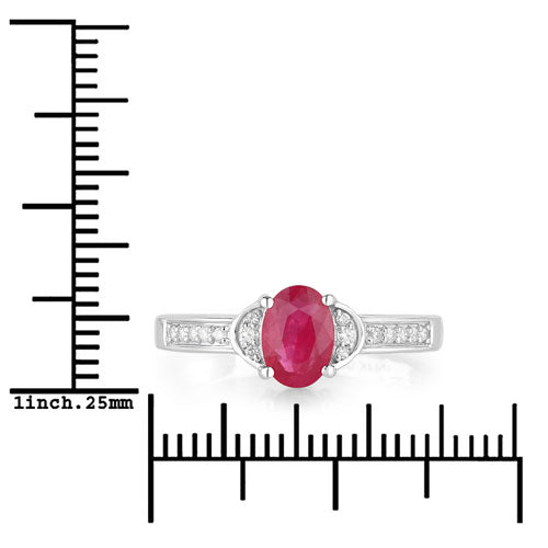 Bague de fiançailles en or blanc 10K avec rubis et diamants de 0,95 carat