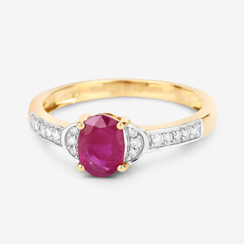 Anillo de Compromiso de Rubí y Diamante de 0.95 Quilates en Oro Amarillo de 10K