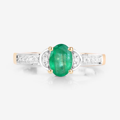 Anillo de Compromiso de Esmeralda Zambiana y Diamante de 0.82 Quilates en Oro Amarillo de 14K