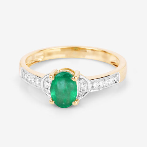 Anillo de Compromiso de Esmeralda Zambiana y Diamante de 0.82 Quilates en Oro Amarillo de 14K