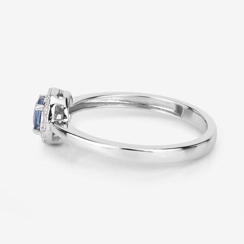 Bague de fiançailles en saphir bleu et diamant de 0,52 carat en or blanc 14 carats