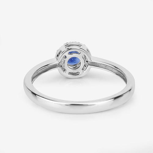 Bague de fiançailles en saphir bleu et diamant de 0,52 carat en or blanc 14 carats