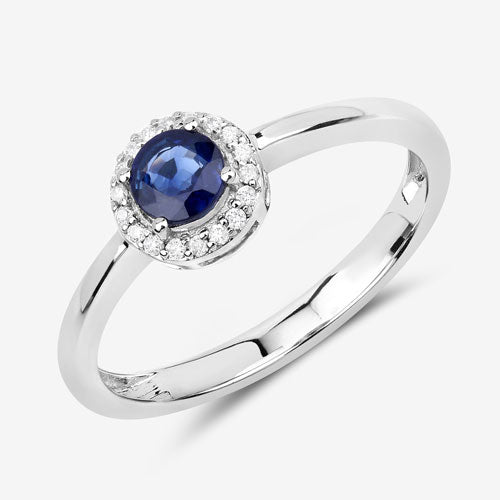 Bague de fiançailles en saphir bleu et diamant de 0,52 carat en or blanc 14 carats