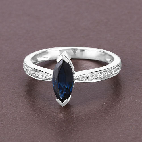 Bague de fiançailles en saphir bleu et diamant de 1,44 carat en or blanc 14K