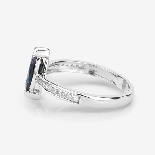 Bague de fiançailles en saphir bleu et diamant de 1,44 carat en or blanc 14K