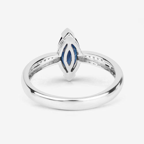 Bague de fiançailles en saphir bleu et diamant de 1,44 carat en or blanc 14K