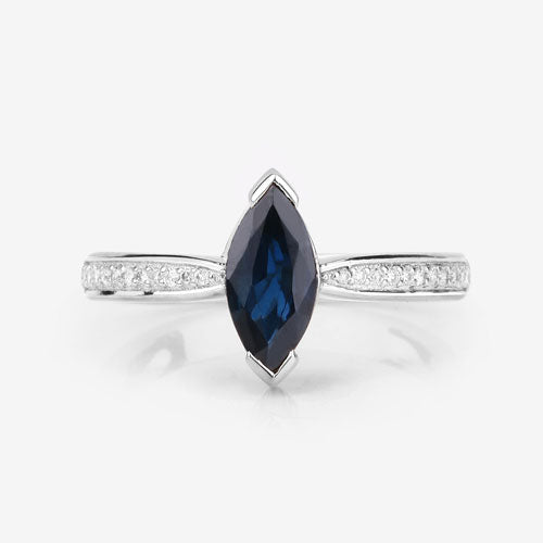 Bague de fiançailles en saphir bleu et diamant de 1,44 carat en or blanc 14K