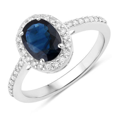Bague de fiançailles en saphir bleu et diamant de 1,82 carat en or blanc 14K