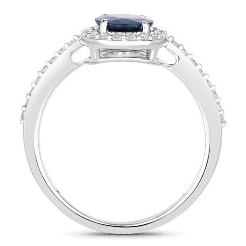 1.82 Carat Blue Sapphire and Diamond 14K White Gold Engagement Ring