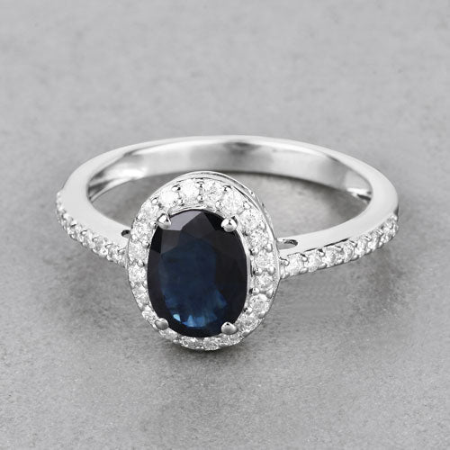 1.82 Carat Blue Sapphire and Diamond 14K White Gold Engagement Ring