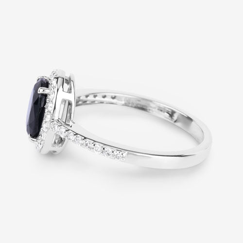 1.82 Carat Blue Sapphire and Diamond 14K White Gold Engagement Ring