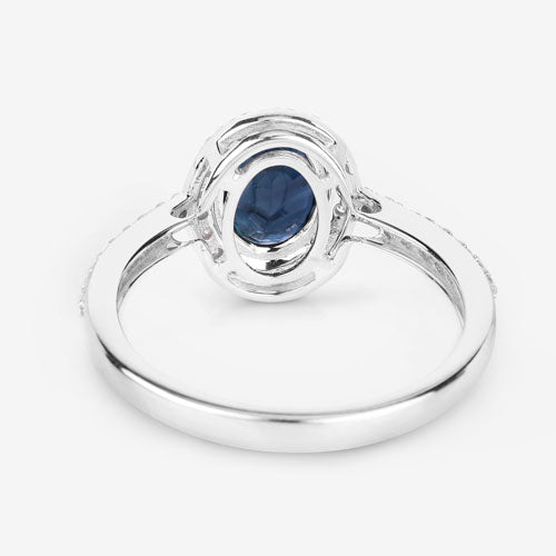 1.82 Carat Blue Sapphire and Diamond 14K White Gold Engagement Ring