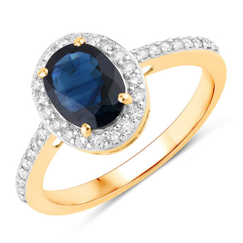Anillo de Compromiso de Zafiro Azul y Diamante de 1.82 Quilates en Oro Amarillo de 14K