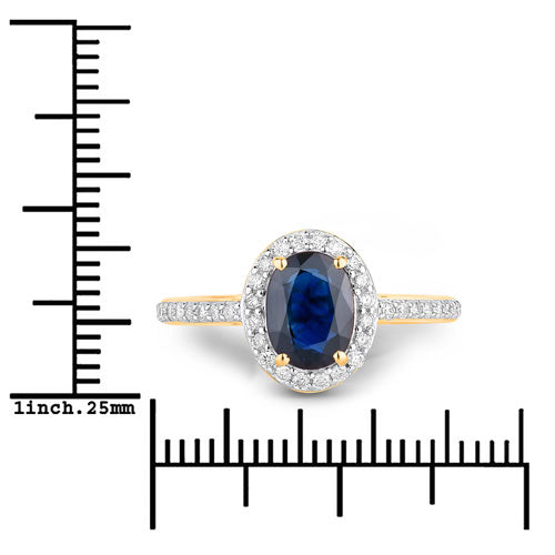 Anillo de Compromiso de Zafiro Azul y Diamante de 1.82 Quilates en Oro Amarillo de 14K