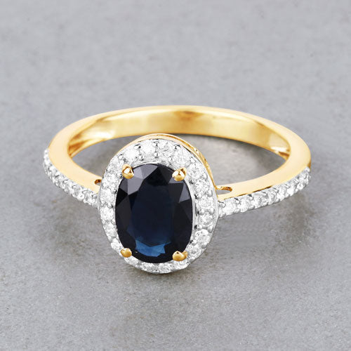 Anillo de Compromiso de Zafiro Azul y Diamante de 1.82 Quilates en Oro Amarillo de 14K