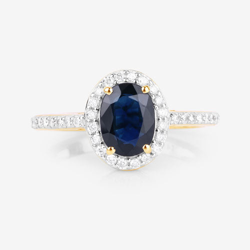 Anillo de Compromiso de Zafiro Azul y Diamante de 1.82 Quilates en Oro Amarillo de 14K
