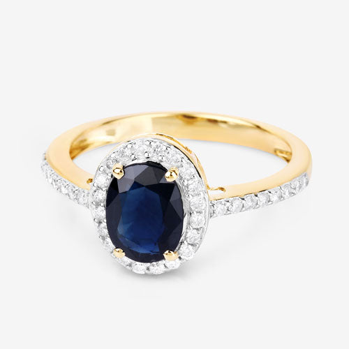 Anillo de Compromiso de Zafiro Azul y Diamante de 1.82 Quilates en Oro Amarillo de 14K