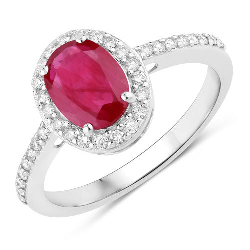 Anillo de Compromiso de Rubí y Diamante de 1.73 Quilates en Oro Blanco de 14K