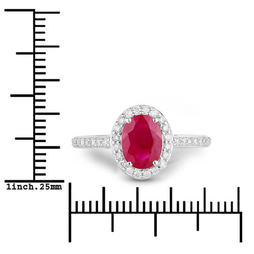Anillo de Compromiso de Rubí y Diamante de 1.73 Quilates en Oro Blanco de 14K