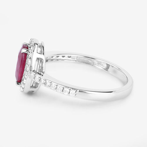 Anillo de Compromiso de Rubí y Diamante de 1.73 Quilates en Oro Blanco de 14K