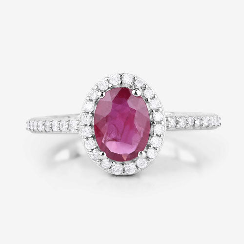 Anillo de Compromiso de Rubí y Diamante de 1.73 Quilates en Oro Blanco de 14K