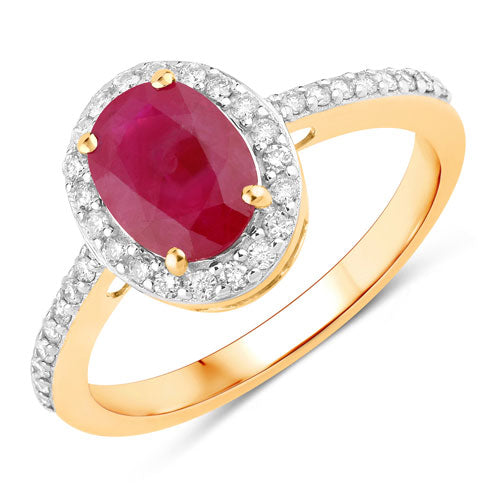Anillo Halo de Rubí y Diamantes de 1.73 Quilates en Oro Amarillo de 14K
