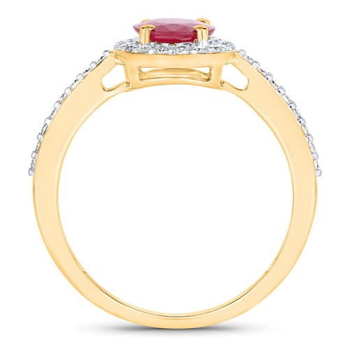 Anillo Halo de Rubí y Diamantes de 1.73 Quilates en Oro Amarillo de 14K