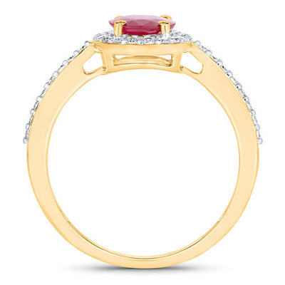 1.73 Carat Ruby and Diamond Halo Ring in 14K Yellow Gold