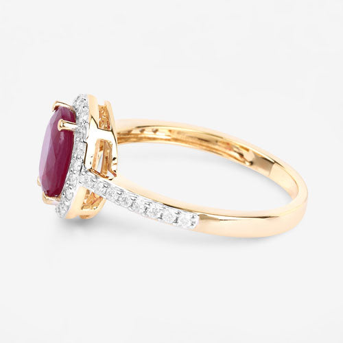 Anillo Halo de Rubí y Diamantes de 1.73 Quilates en Oro Amarillo de 14K