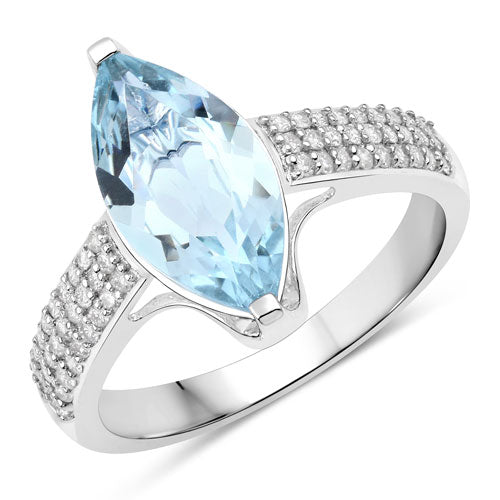 Anillo de Compromiso de 2.09 Quilates de Aguamarina y Diamante en Oro Blanco de 14K