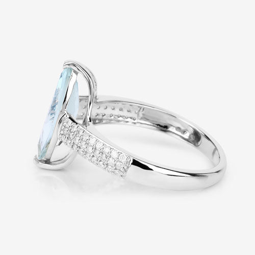 Anillo de Compromiso de 2.09 Quilates de Aguamarina y Diamante en Oro Blanco de 14K