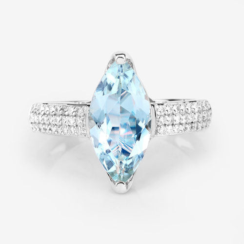 Anillo de Compromiso de 2.09 Quilates de Aguamarina y Diamante en Oro Blanco de 14K