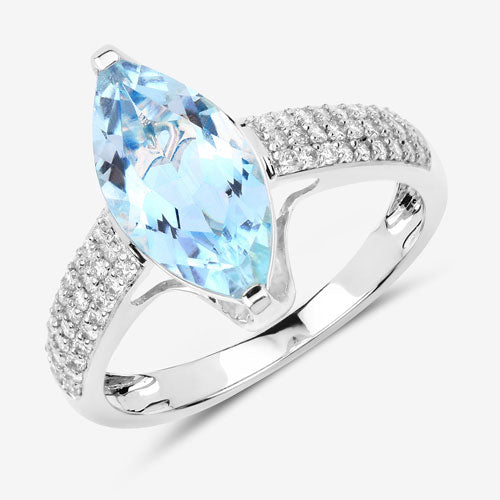 Anillo de Compromiso de 2.09 Quilates de Aguamarina y Diamante en Oro Blanco de 14K