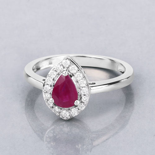 Anillo de Compromiso de Rubí y Diamante de 0.92 Quilates en Oro Blanco de 14K