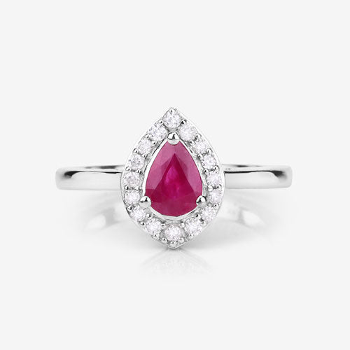 Anillo de Compromiso de Rubí y Diamante de 0.92 Quilates en Oro Blanco de 14K