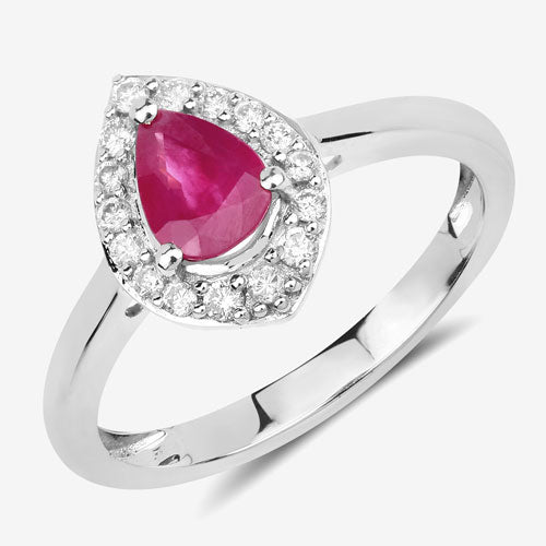 Anillo de Compromiso de Rubí y Diamante de 0.92 Quilates en Oro Blanco de 14K