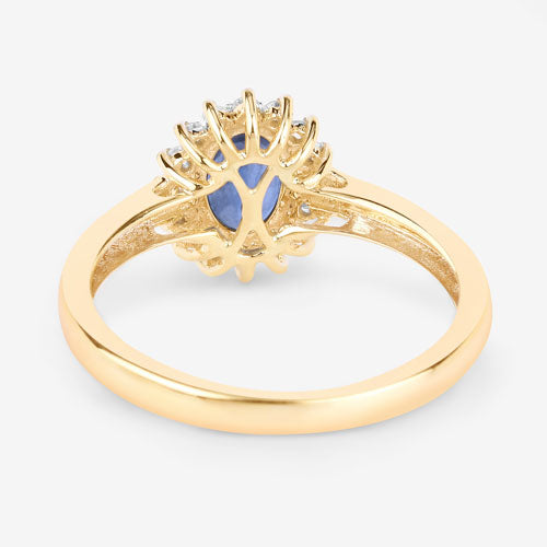 Anillo Halo de Zafiro Azul y Diamantes de 1.11 Quilates en Oro Amarillo de 10K