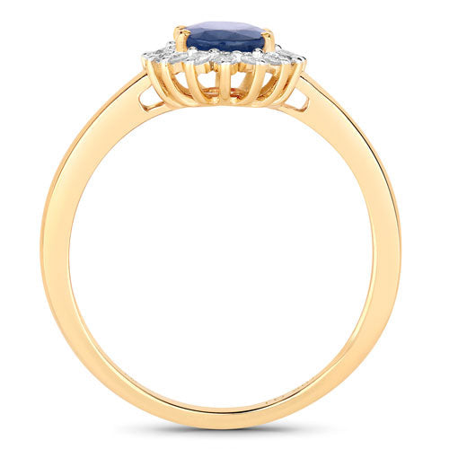 Anillo Halo de Zafiro Azul y Diamantes de 1.11 Quilates en Oro Amarillo de 10K