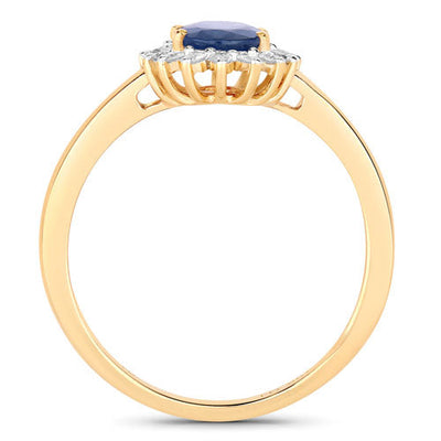 1.11 Carat Blue Sapphire and Diamond Halo Ring in 10K Yellow Gold