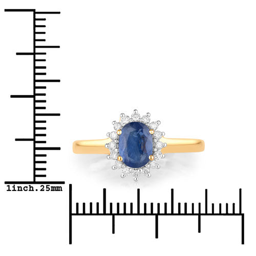 Anillo Halo de Zafiro Azul y Diamantes de 1.11 Quilates en Oro Amarillo de 10K