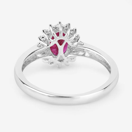 Anillo Halo de Rubí y Diamantes de 1.01 Quilates en Oro Blanco de 10K
