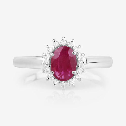 Anillo Halo de Rubí y Diamantes de 1.01 Quilates en Oro Blanco de 10K