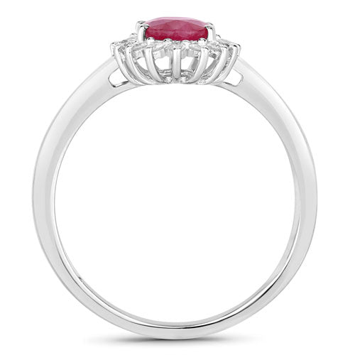 Anillo Halo de Rubí y Diamantes de 1.01 Quilates en Oro Blanco de 10K