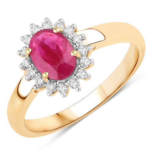 1.01 Carat Ruby and Diamond 10K Yellow Gold Engagement Ring