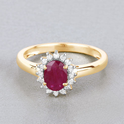 1.01 Carat Ruby and Diamond 10K Yellow Gold Engagement Ring