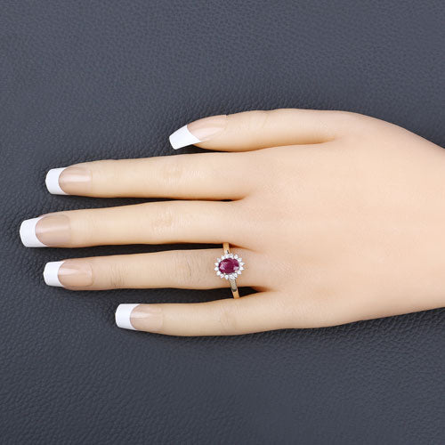 1.01 Carat Ruby and Diamond 10K Yellow Gold Engagement Ring