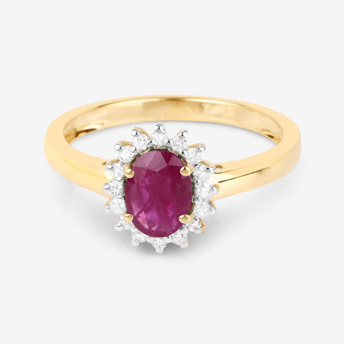 1.01 Carat Ruby and Diamond 10K Yellow Gold Engagement Ring