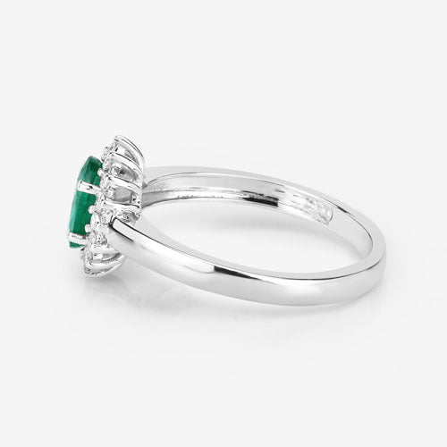 0.86 Carat Zambian Emerald & Diamond 14K White Gold Engagement Ring