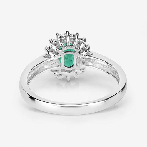 0.86 Carat Zambian Emerald & Diamond 14K White Gold Engagement Ring