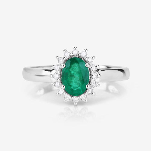 0.86 Carat Zambian Emerald & Diamond 14K White Gold Engagement Ring
